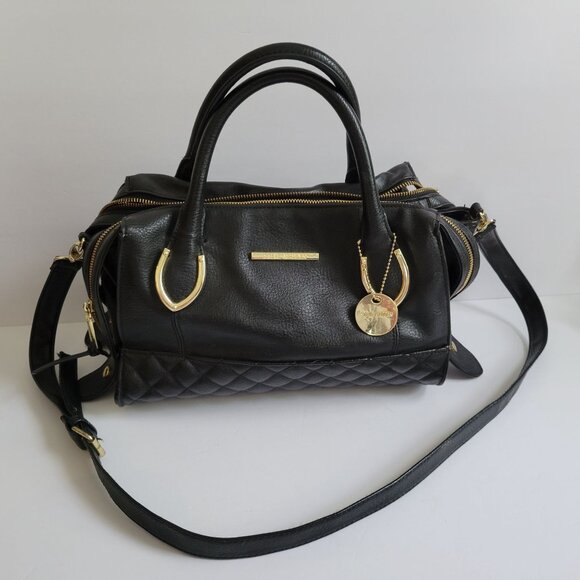 Steve Madden Black Tote with Gold Hardware and Versatile Straps - Picture 1 of 10